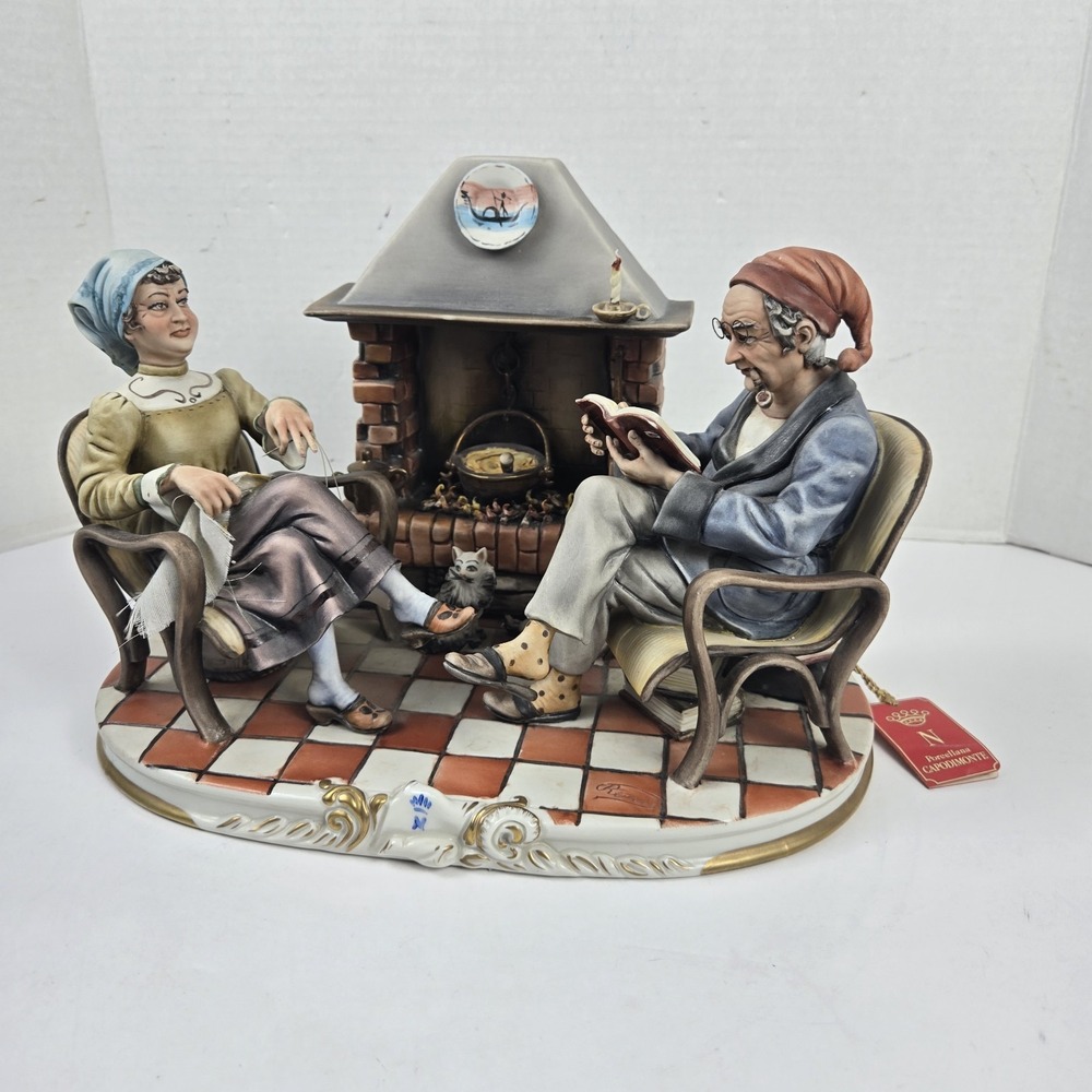 RARE CAPODIMONTE Porcelain Sculpture Old Couple by Fire La Medea ITALY by Rori